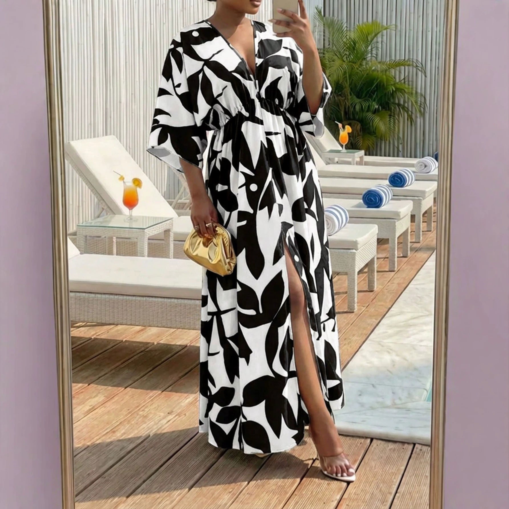 Elegantes V-Neck Sommerkleid mit Print