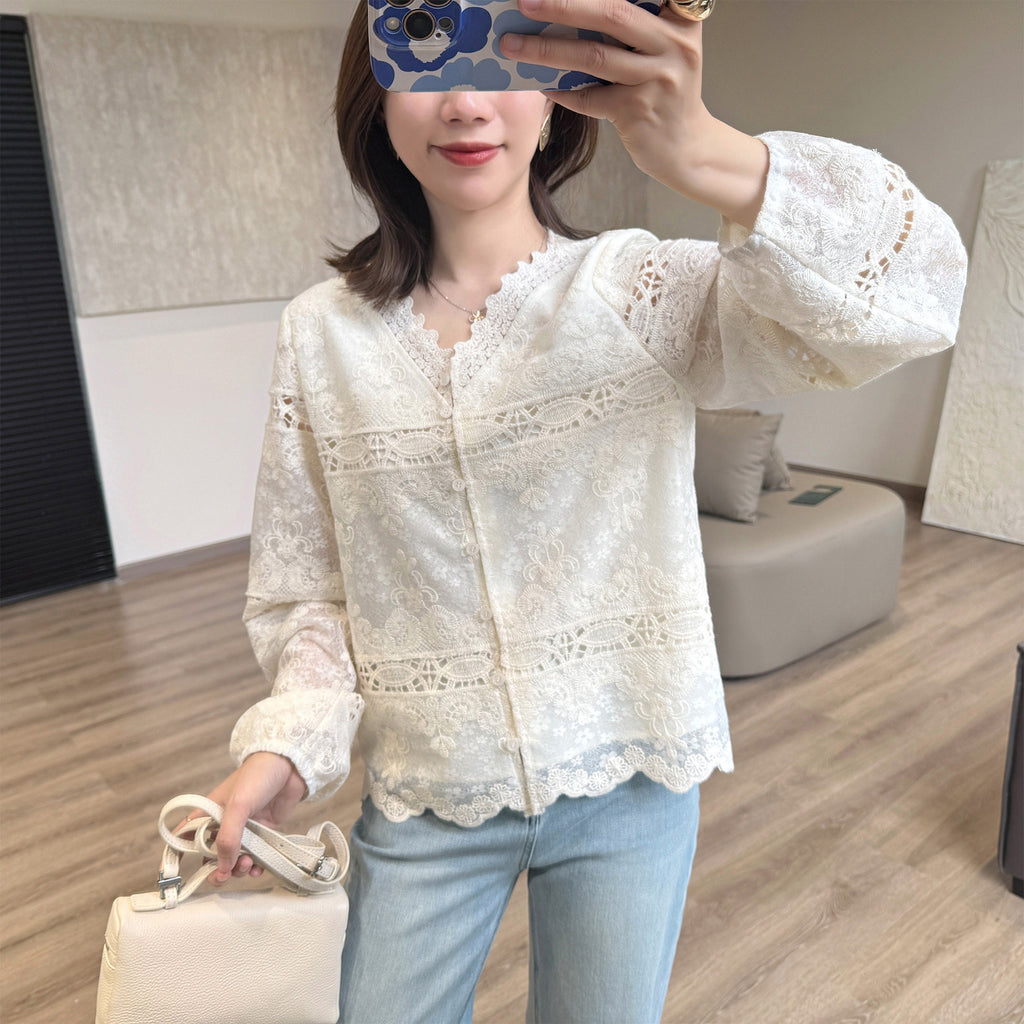 Beige Langarm-Top