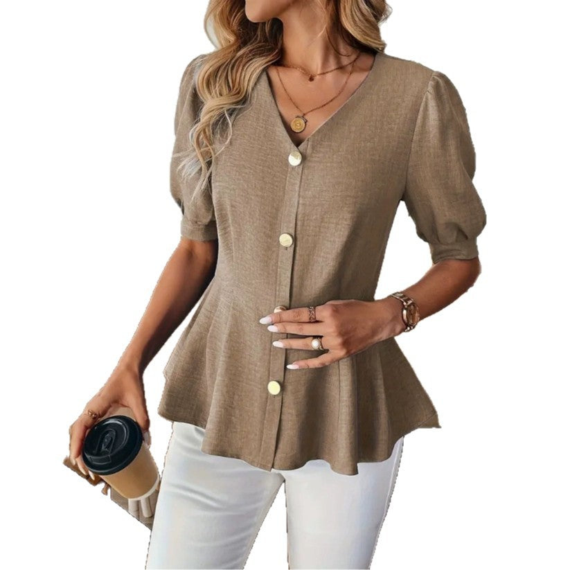 V-Ausschnitt Slim-Fit Figure-Lifting Shirt – Bild 12 | LuxeStyle