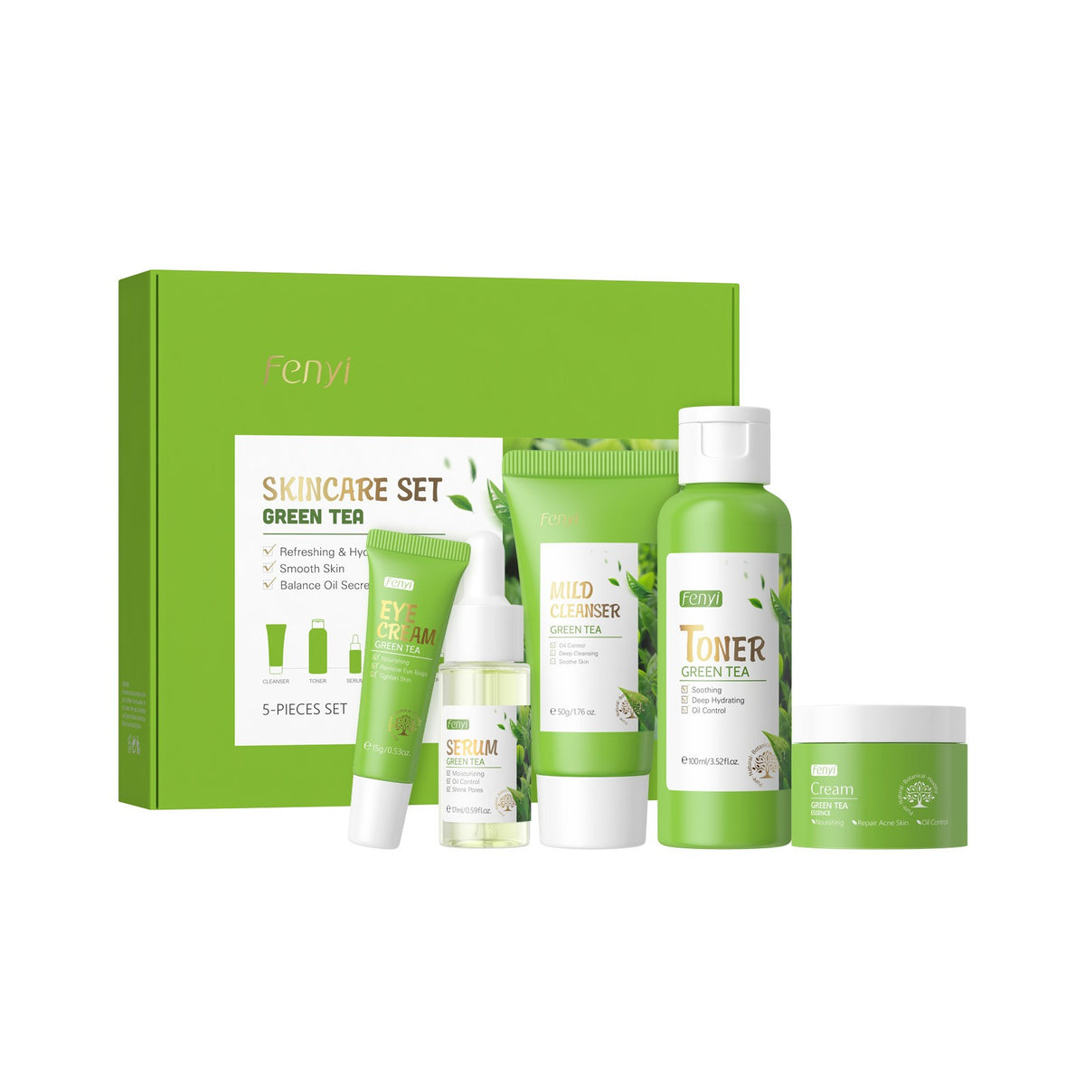 Grüntee 5-teiliges Gesichtspflege-Set | LuxeStyle