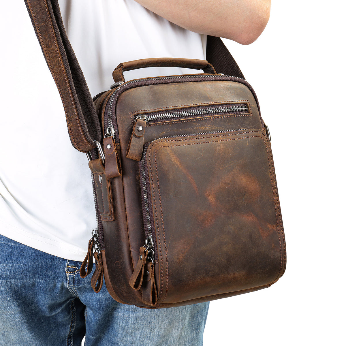 Umhängetasche aus Vollnarbenleder für Herren | LuxeStyle