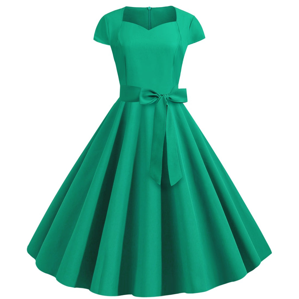 Einfarbiges ärmelloses A-Linien-Kleid mit Gürtel – Bild 4 | LuxeStyle