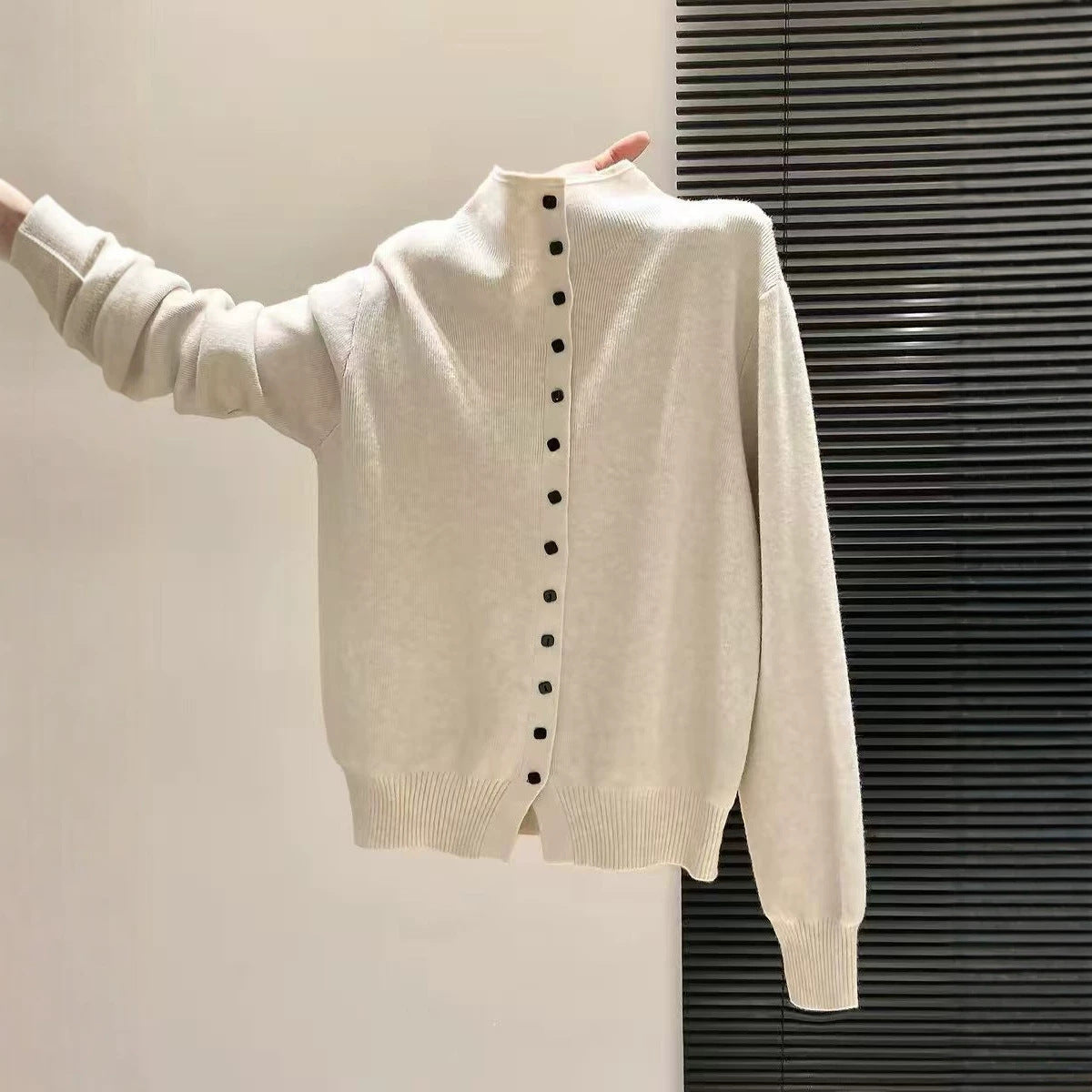 Strick-Cardigan mit Stehkragen
