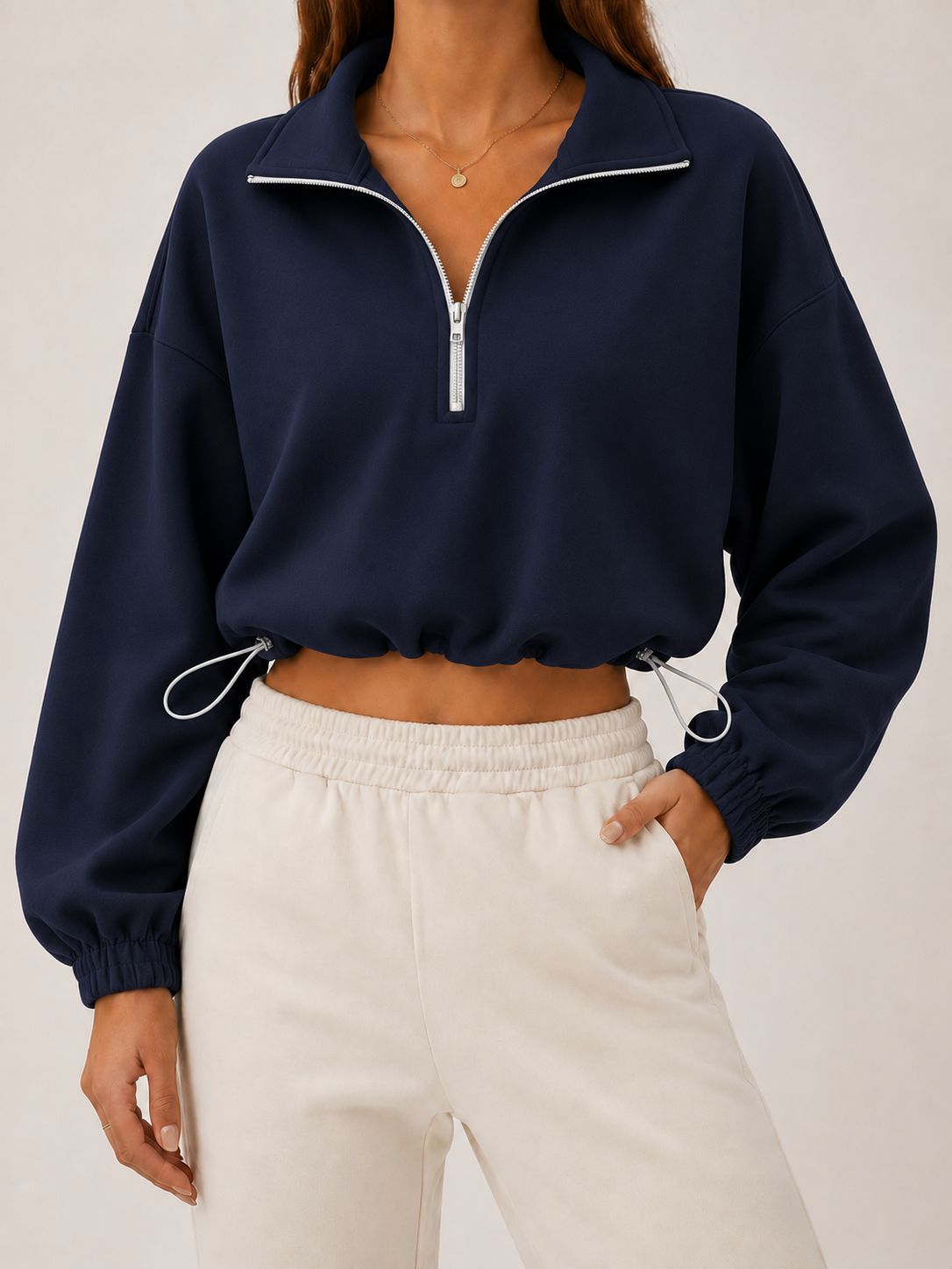 Loose-fit Langarm-Top mit Tunnelzug