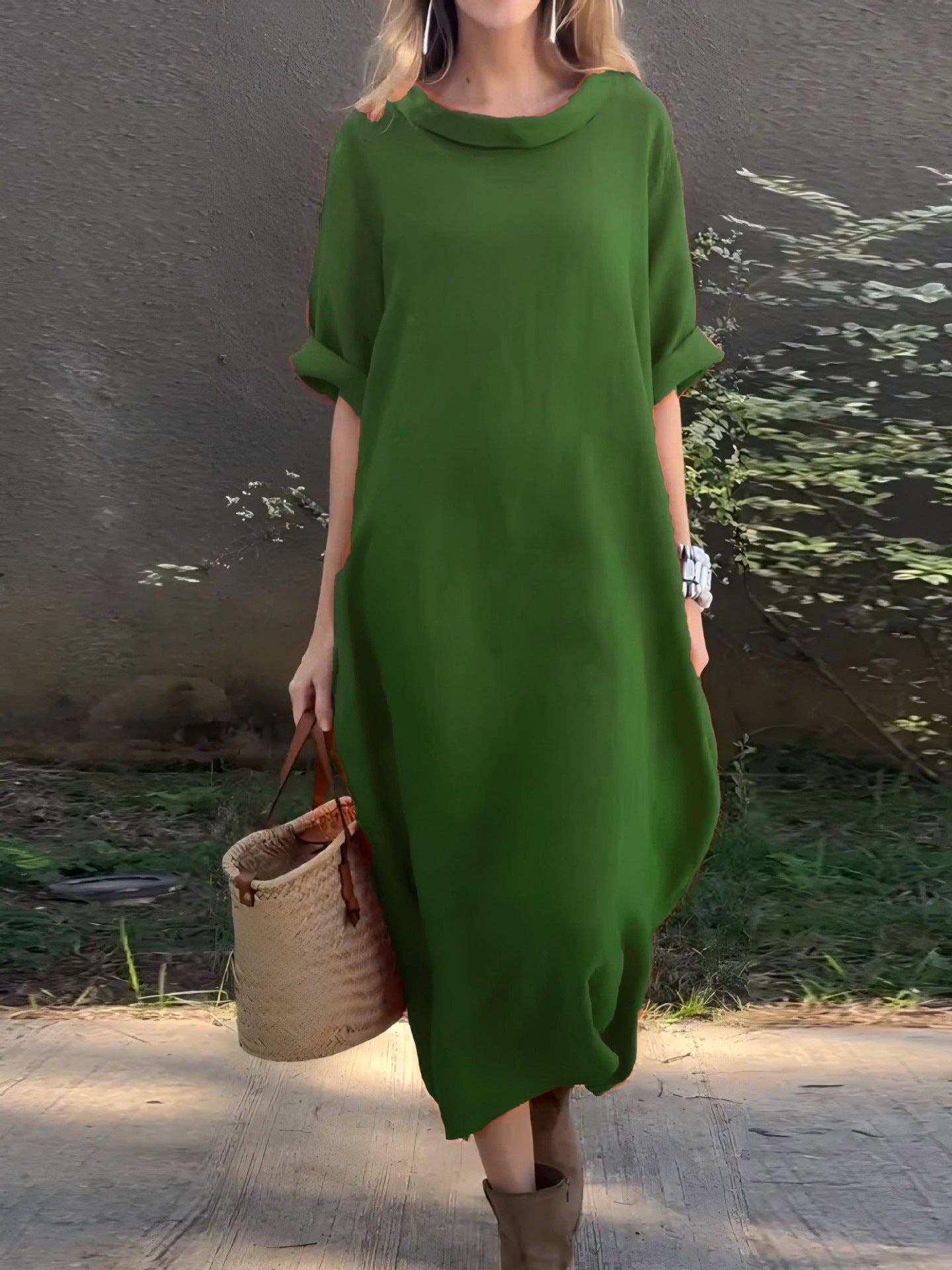 Maxikleid mit Rundhals und 3/4-Ärmeln