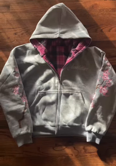 Vintage Patchwork Hoodie mit Stickerei