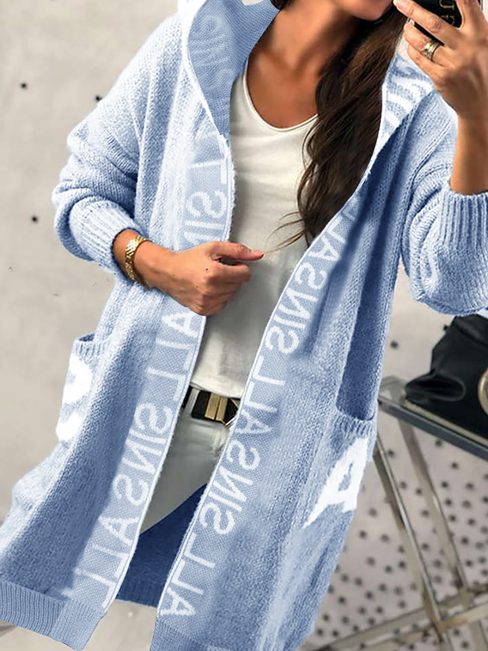 Damen-Cardigan mit Kapuze und Lantern-Arm