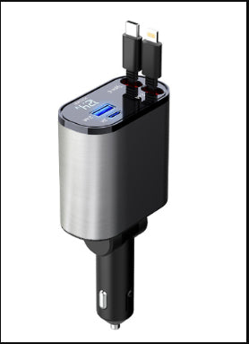 KFZ-Schnellladegerät 100W · ausziehbare Kabel USB-C & Lightning