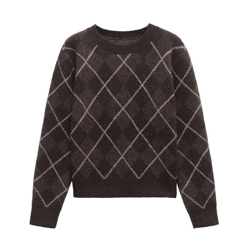 Kaffee-Farbener Rautenpullover