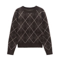 Kaffeefarbener Rauten-Pullover mit Rundhals