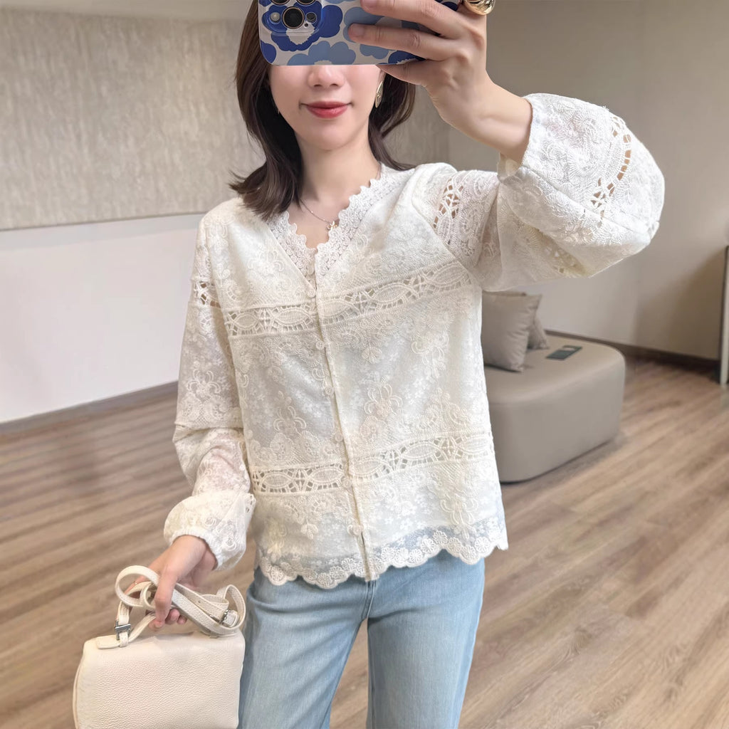 Beige Langarm-Top