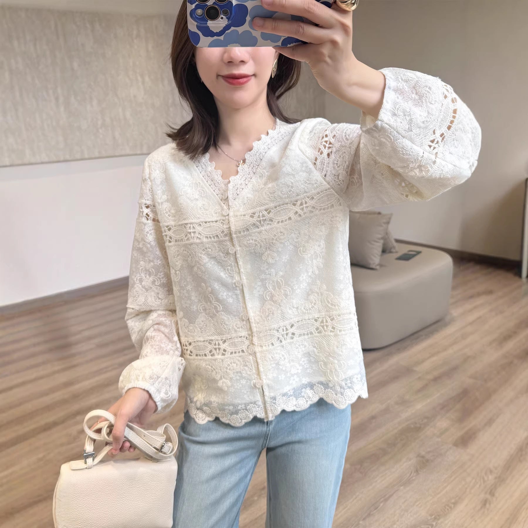 Beige Langarm-Top