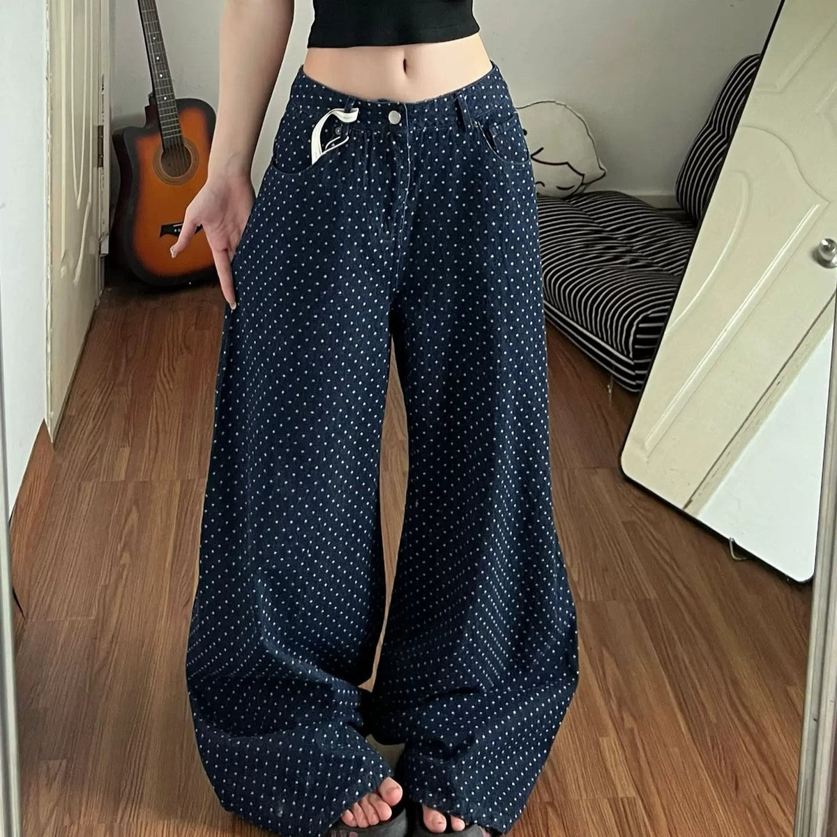 High-Waist Bootcut Jeans mit Polka-Dots – Bild 3 | LuxeStyle