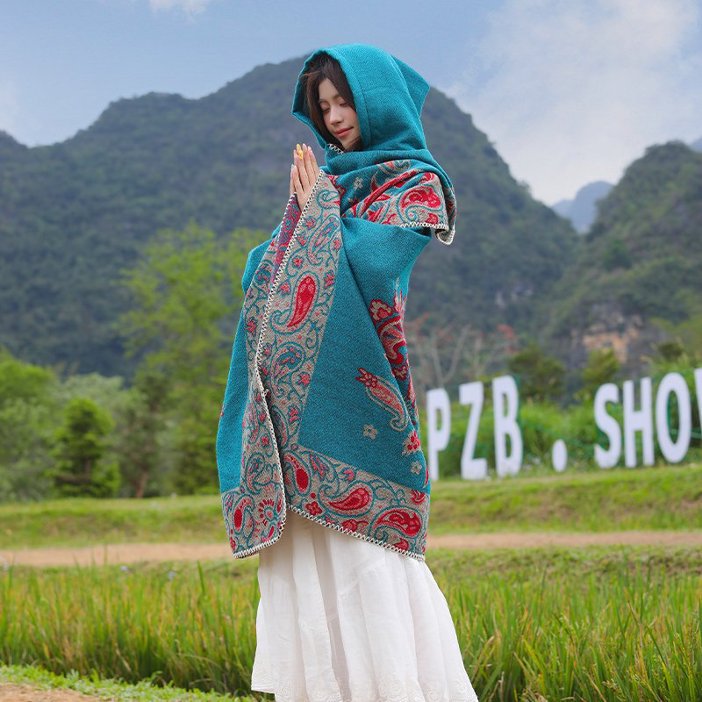 Damen-Cape mit Ethno-Muster und Wärme-Funktion