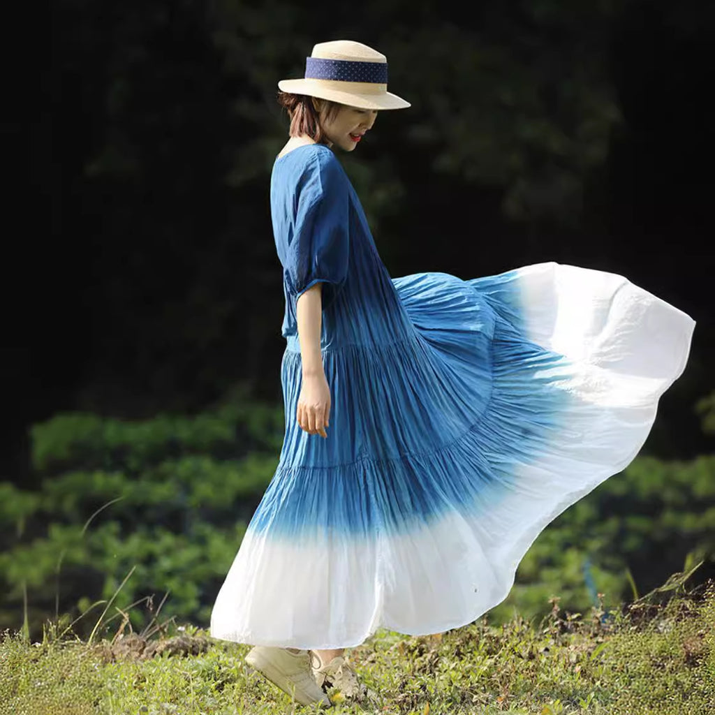Ombre Baumwollkleid mit One-Shoulder-Design