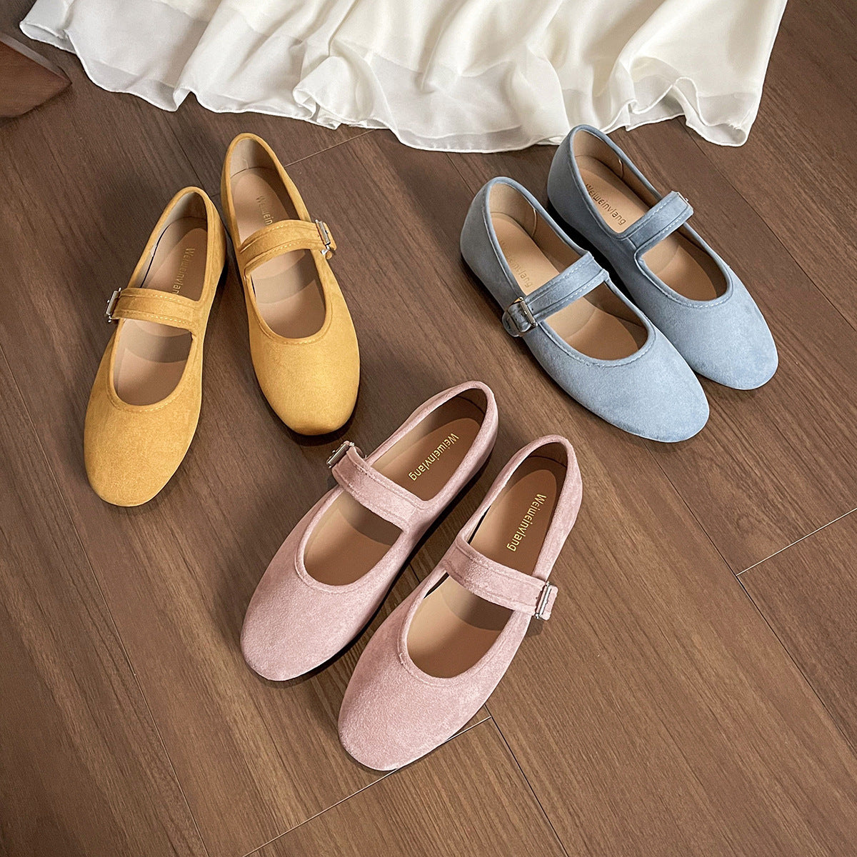 Damen Wildleder Ballerinas mit runder Kappe