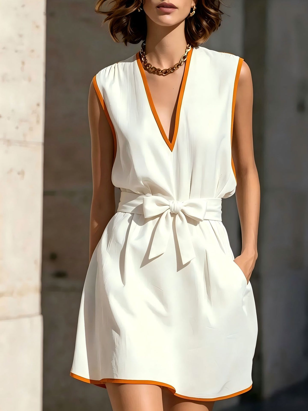 Ärmelloses V-Neck Kleid mit Schnürung – Bild 2 | LuxeStyle