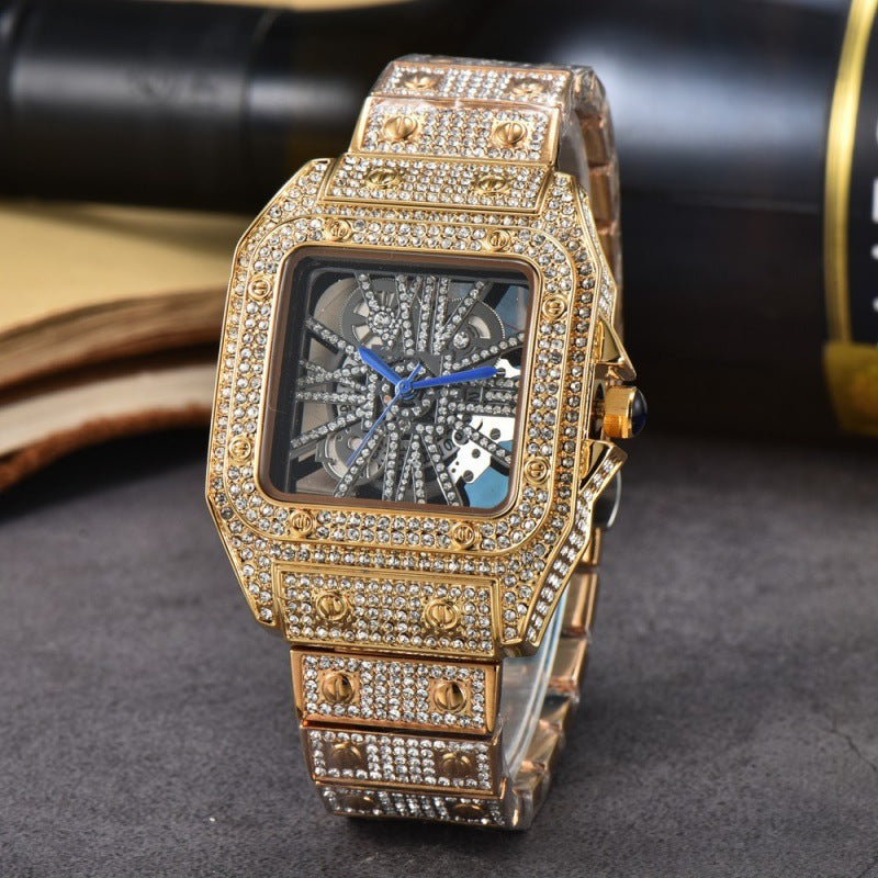 Kreuzförmige Uhren Stahlband Diamantverziert Quarzwerk