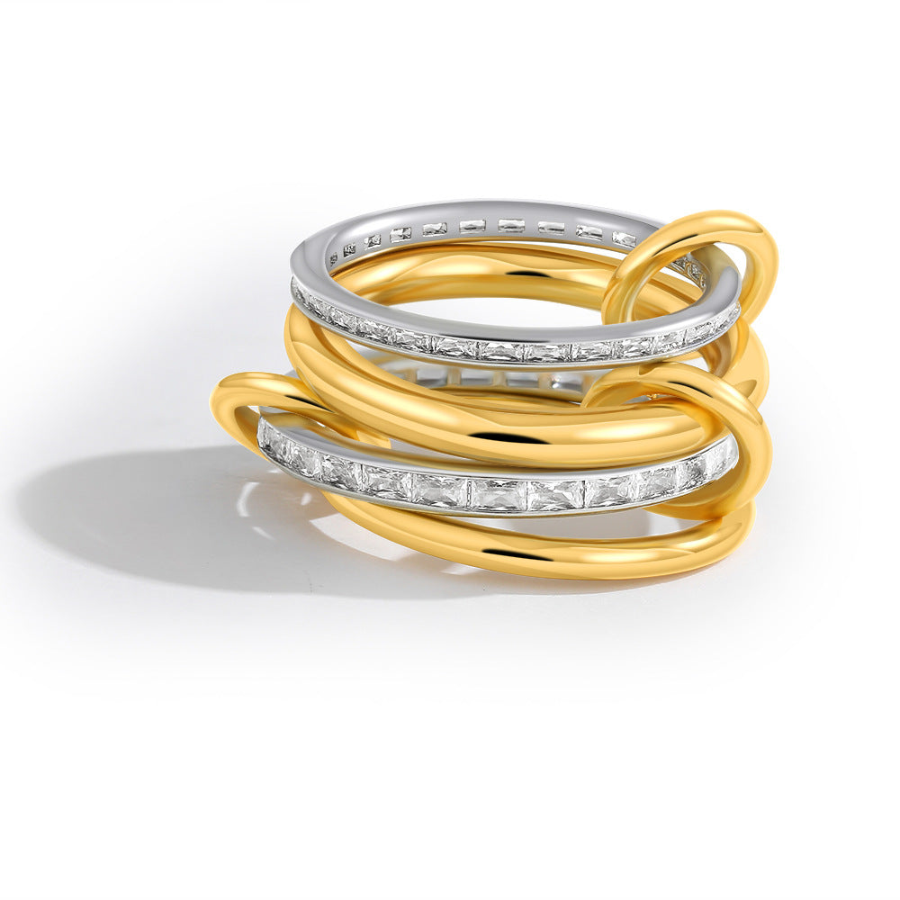 Vergoldeter Unisex-Ring mit drei Gliedern – Bild 7 | LuxeStyle