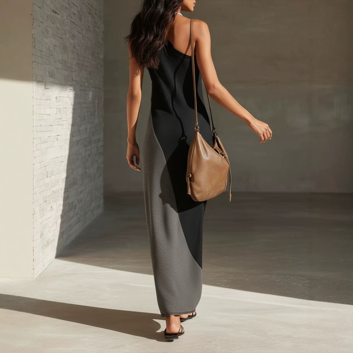 Einseitige Midi-Kleider mit Farbblock – Bild 3 | LuxeStyle