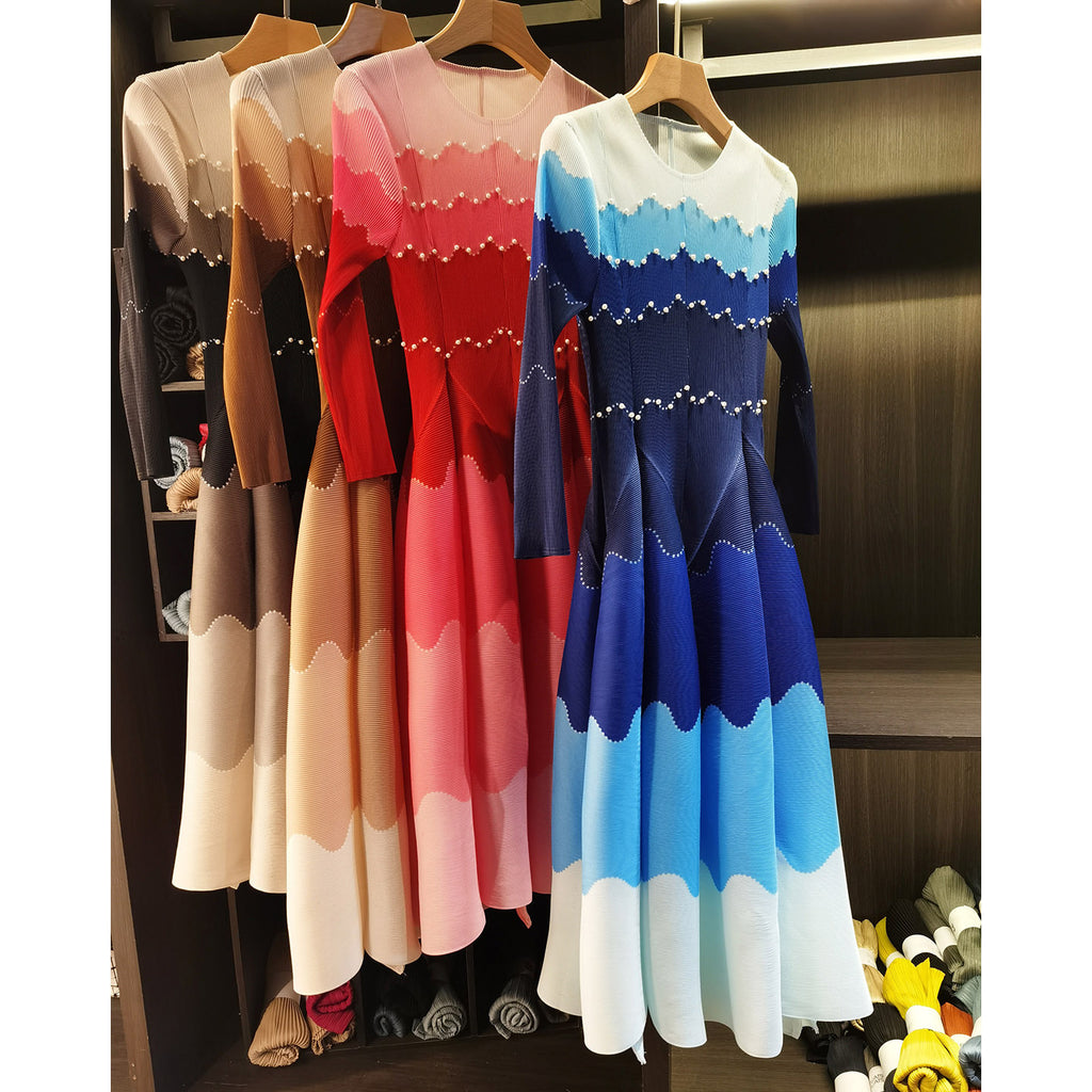 Elegant bedrucktes Color-Block Kleid – Bild 3 | LuxeStyle