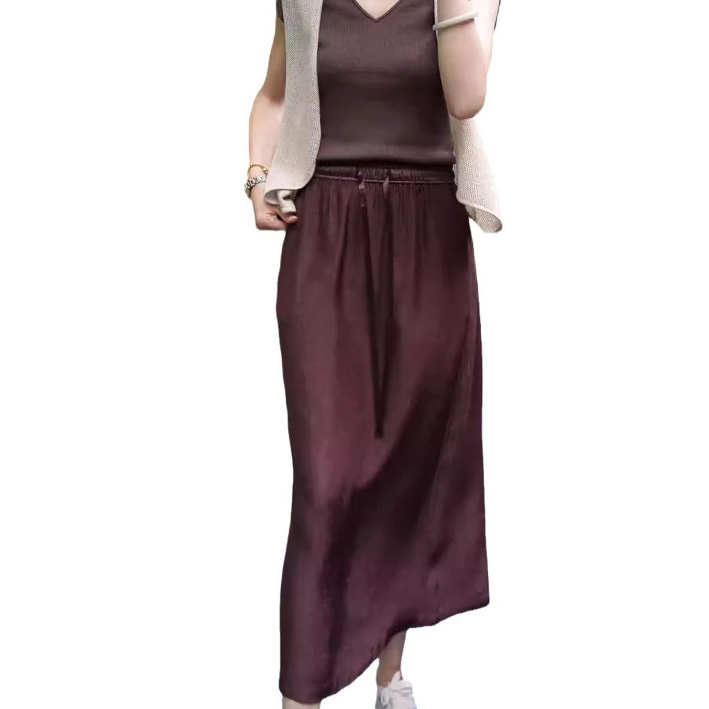 Satin A-Linien Jupe mit Taschen