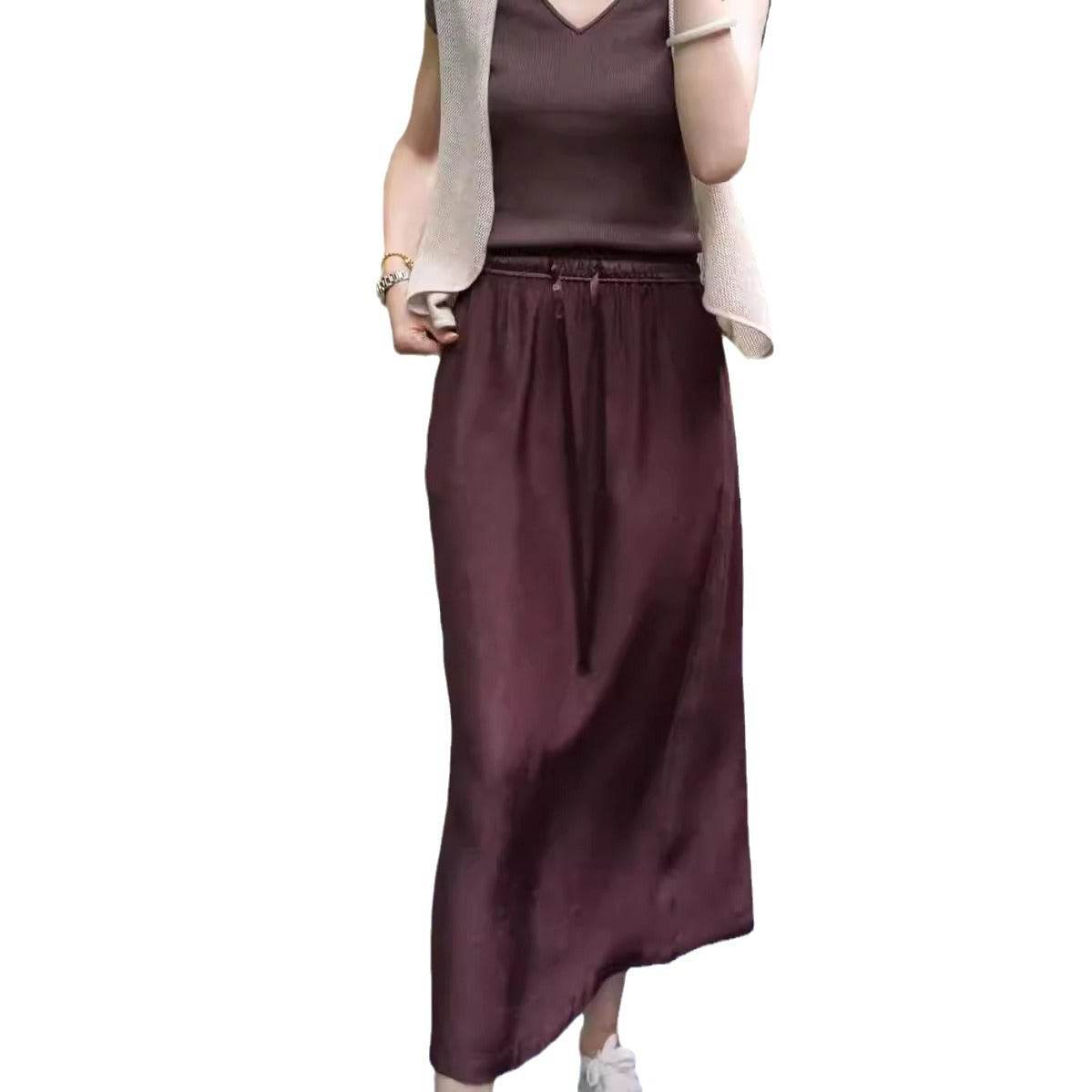 Satin A-Linien Jupe mit Taschen