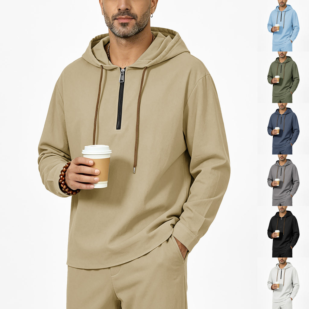 Herren Leinen-Halbzip-Hoodie