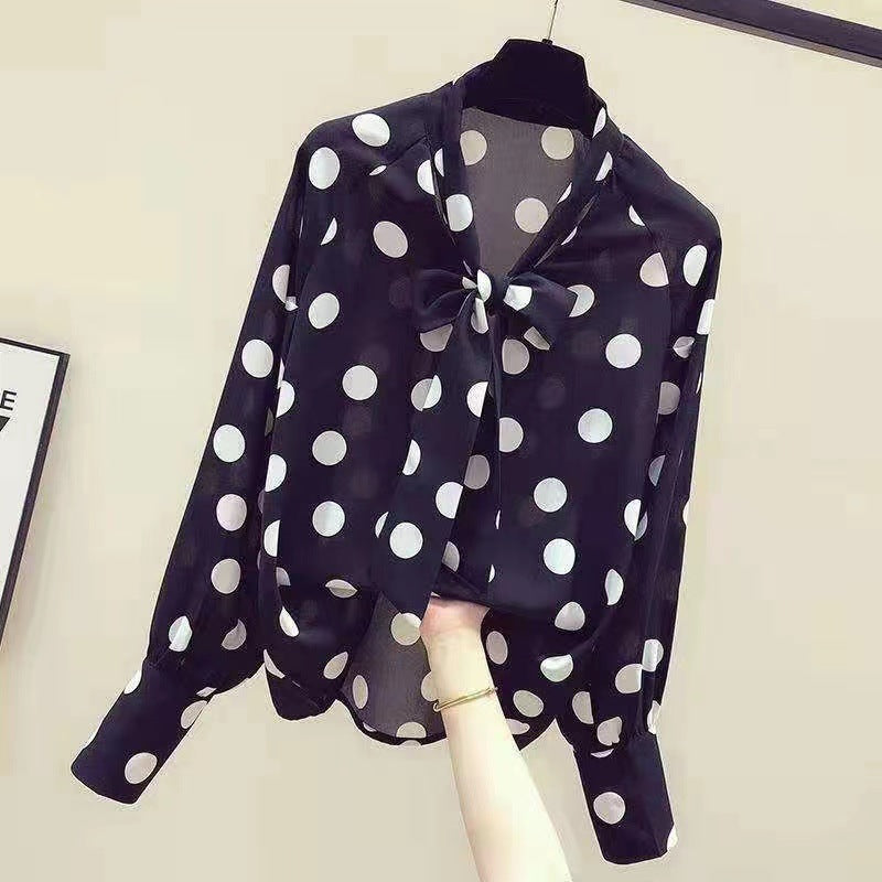 Retro Polka-Dot Chiffon Bluse für Damen