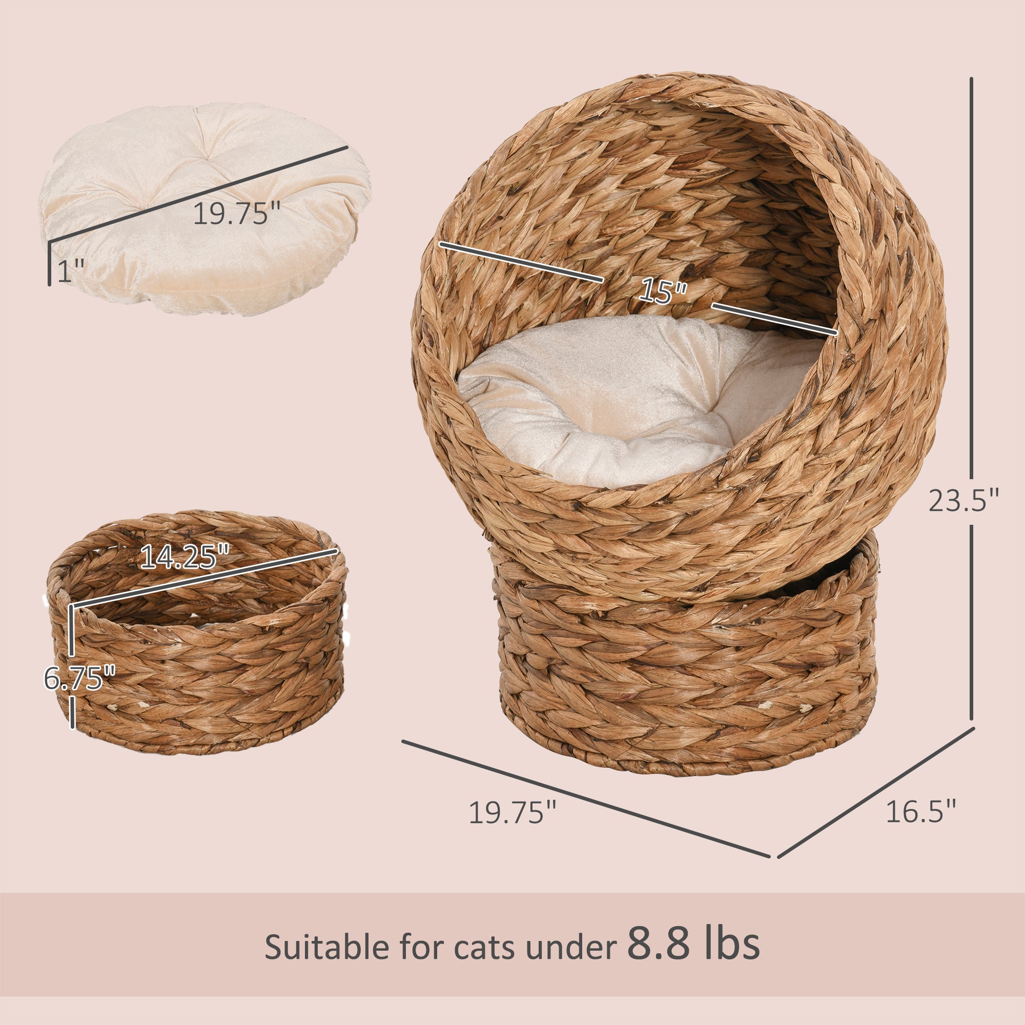 Erhöhtes Katzenbett mit Korb und Kissen