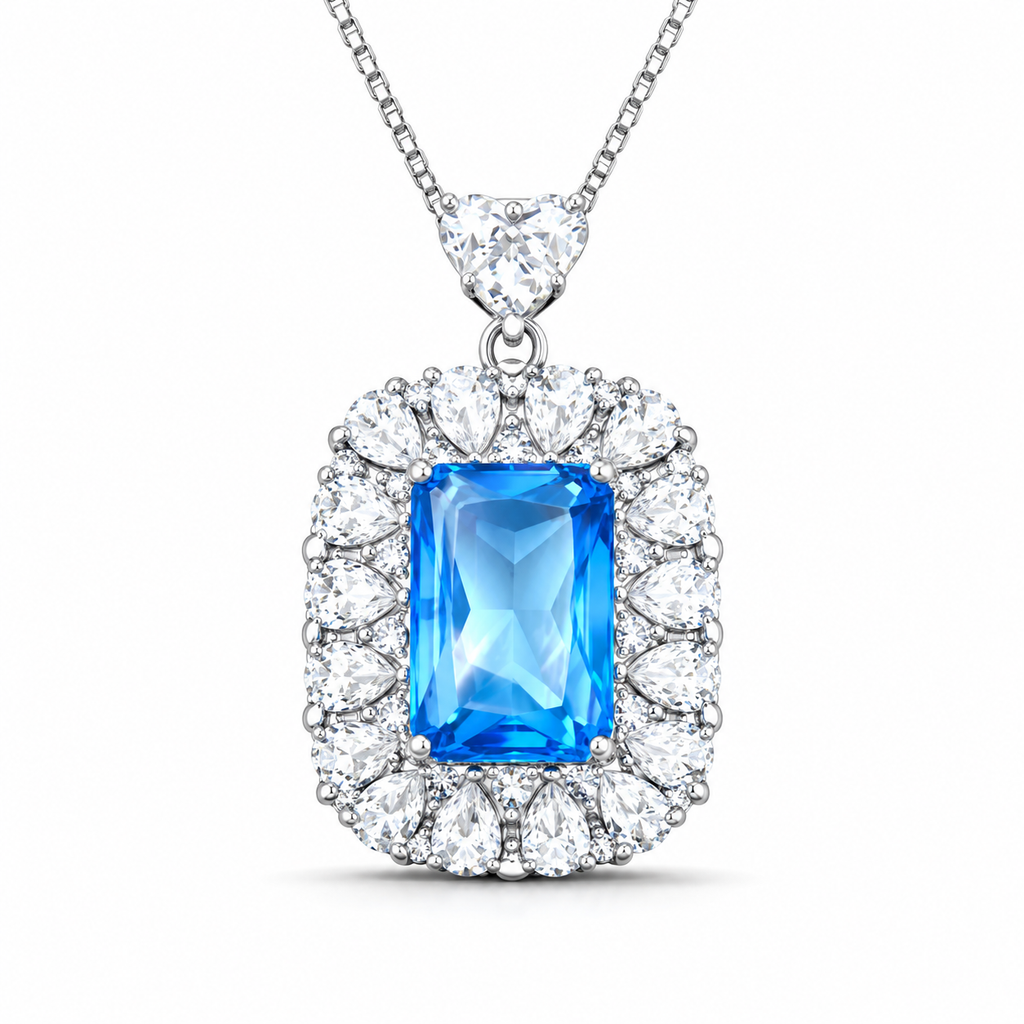 Blauer CZ-Halsteil mit Herz-Bügel für Hochzeiten und Täglich