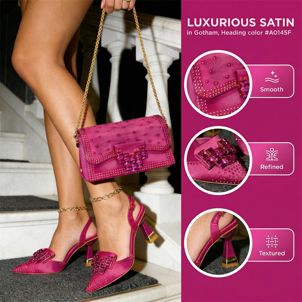Damen-Schuhe & Taschen-Set mit Rhinestone-Buckle
