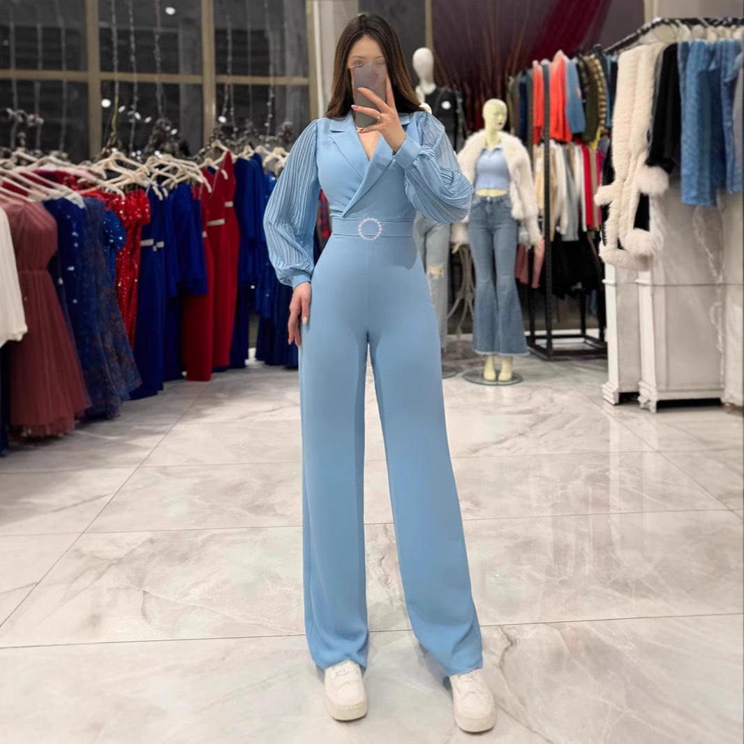 Eleganter Jumpsuit mit Plisse-Ärmeln