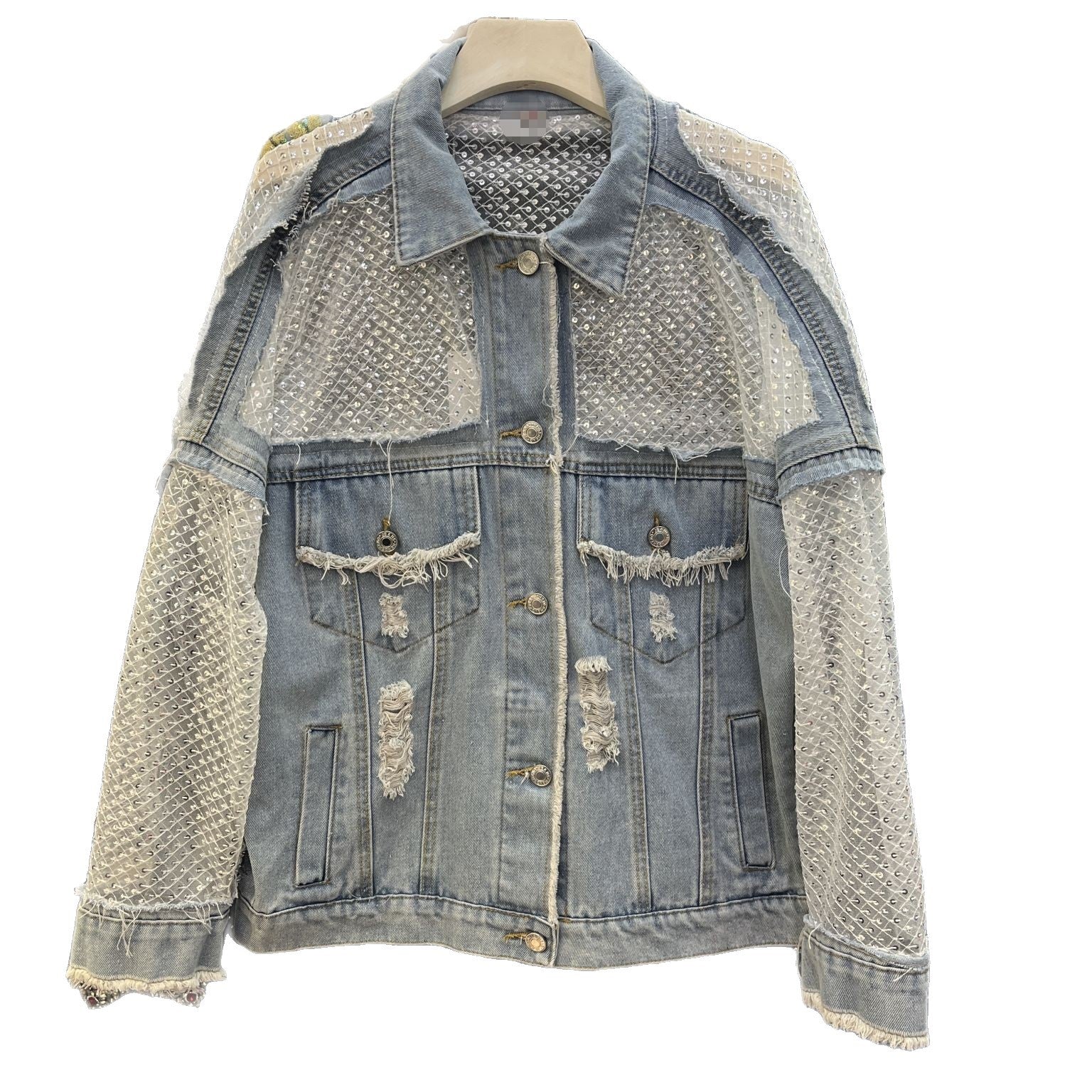Boho-Jeansjacke «Dentelle» · Denim mit Spitzen-Panel
