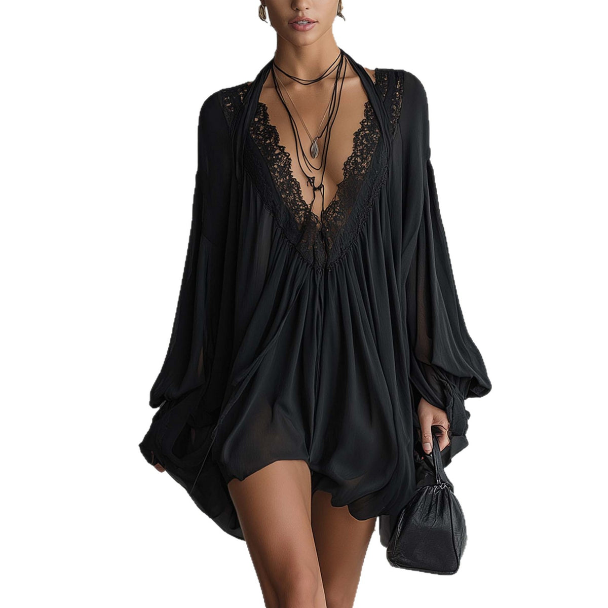 Kurzes Halterneck-Kleid mit Spitze | LuxeStyle