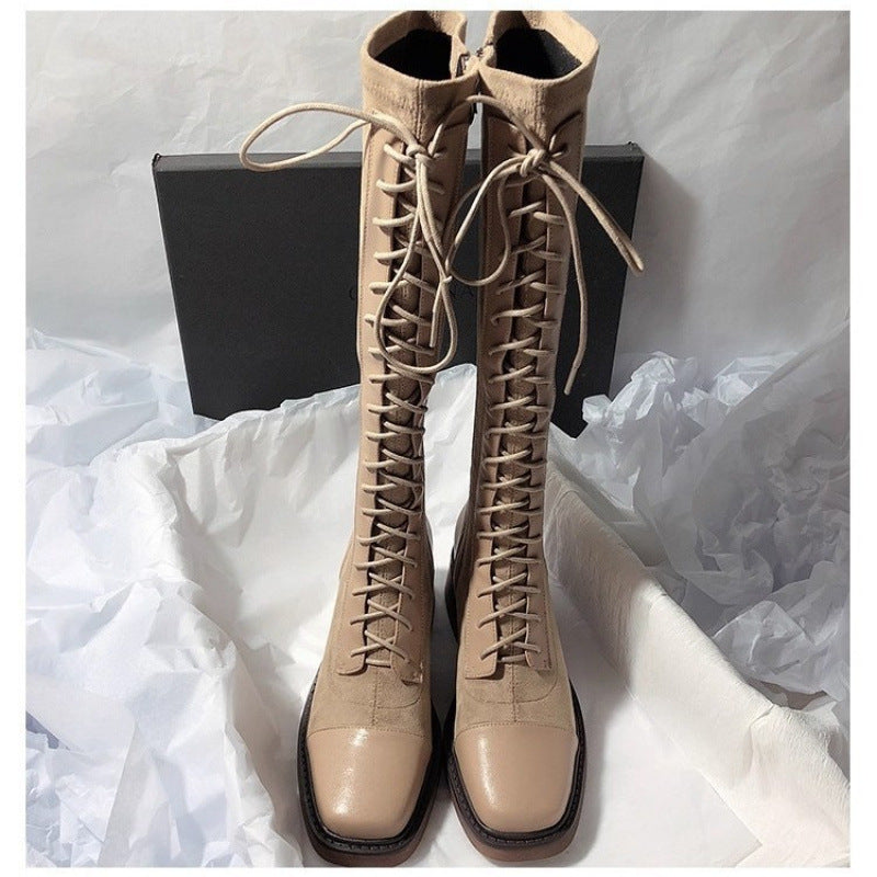 Gestickte Rundzehen Hochstiefel Damen