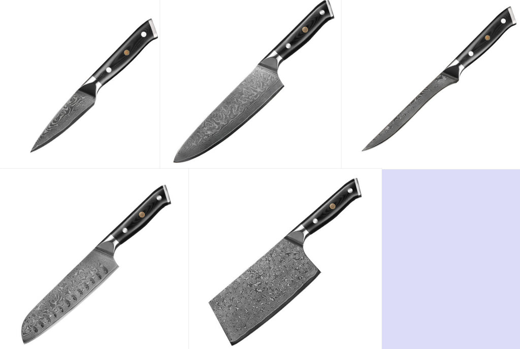 Damast Küchenmesser-Set mit G10 Griffen – Ansicht 7