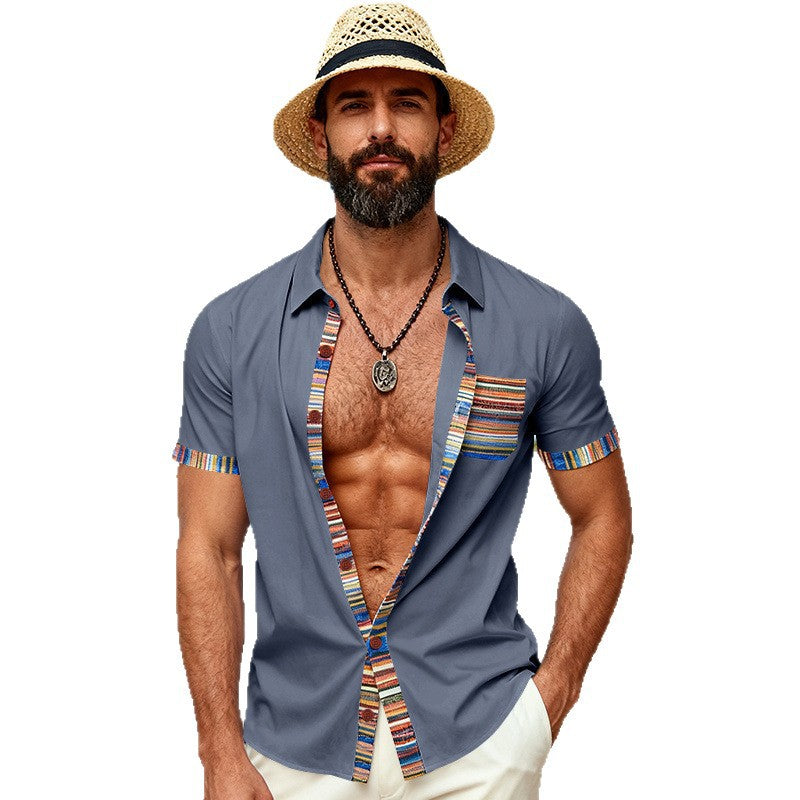 Herren Kurzarmhemd mit Kontrastfarben – Bild 1 | LuxeStyle