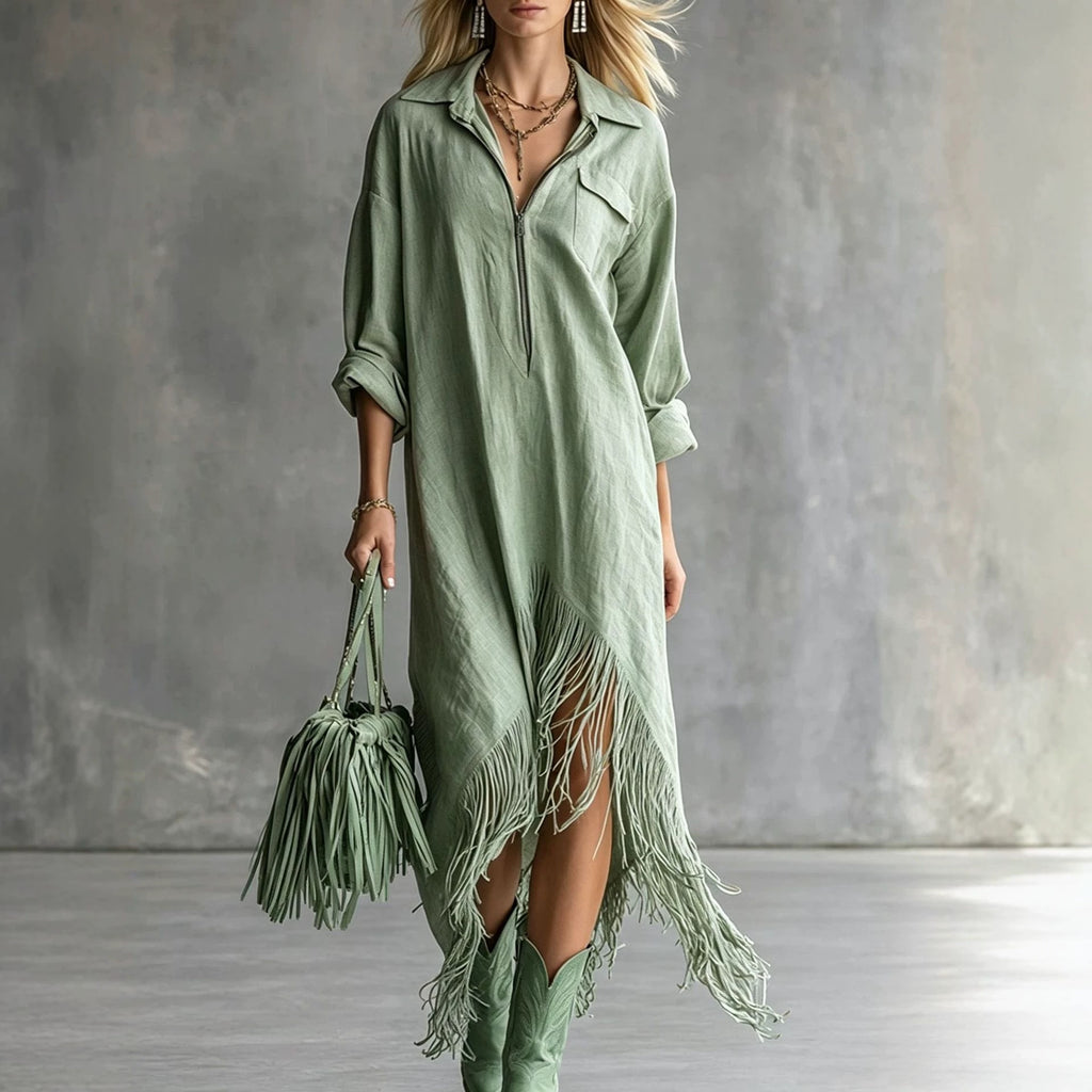 Retro-Fransenkleid mit langen Ärmeln