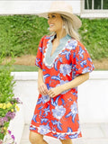 Damen Kleid mit Spitze und Farbblock-Print