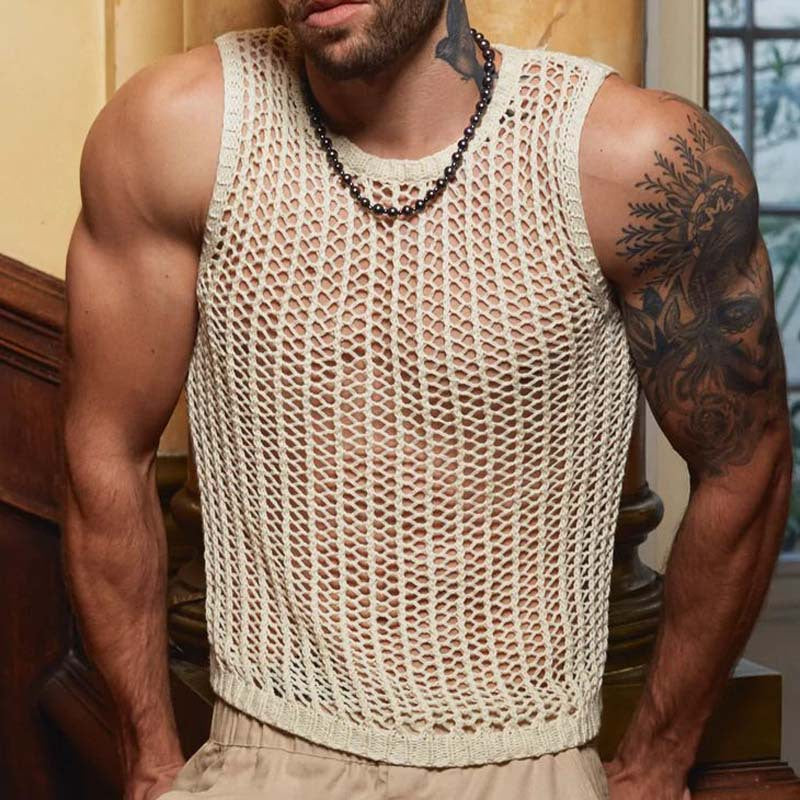 Herren-Weste mit Lochmuster, beige/schwarz