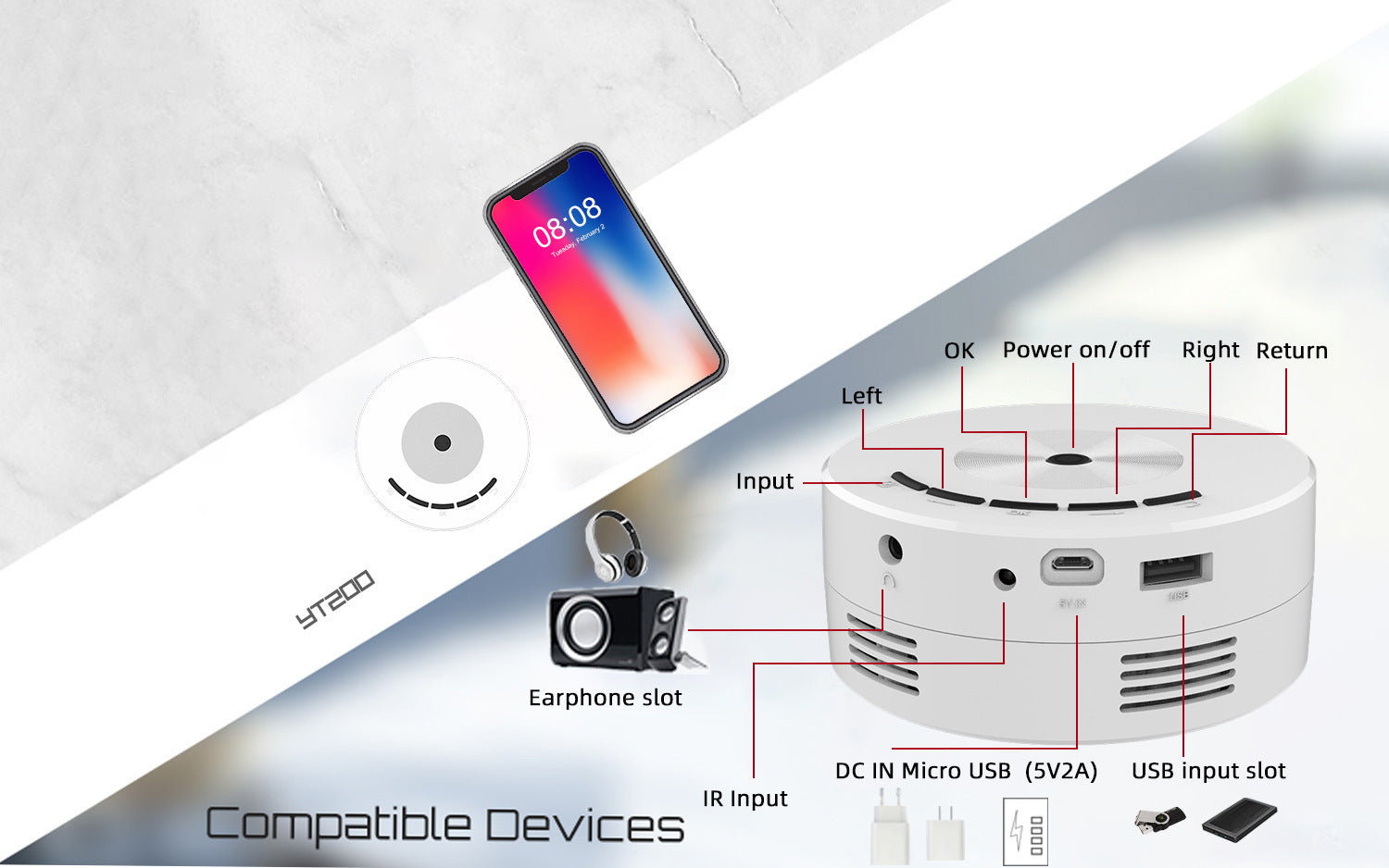 Mini-Projektor für Smartphone (kabelgebunden)
