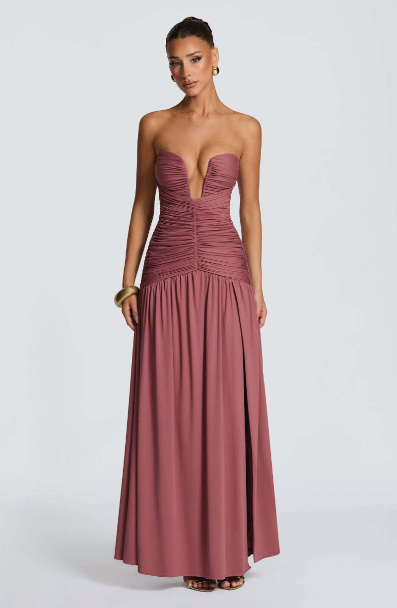 Trägerloses Maxi-Kleid mit Schlitz – Bild 3 | LuxeStyle