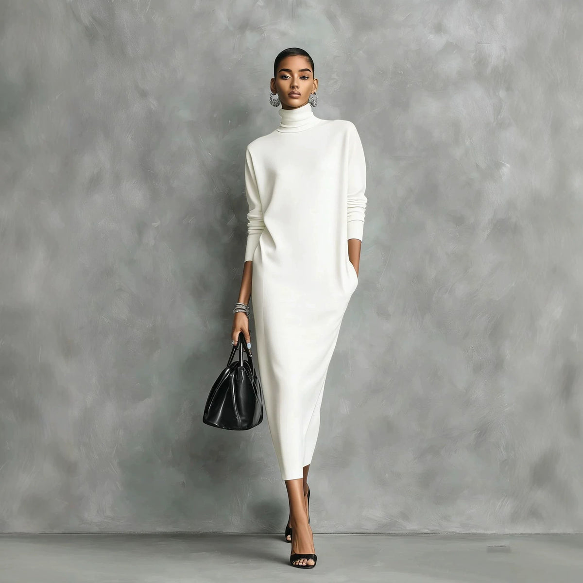 Elegantes Langarm-Midikleid mit Schlitz – Bild 6 | LuxeStyle