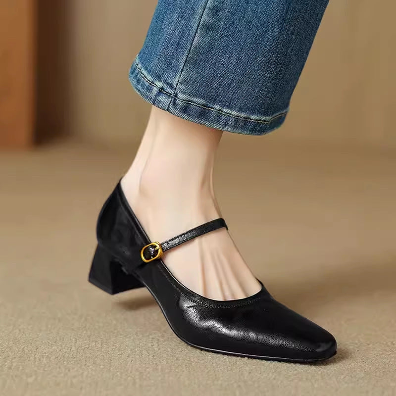 Retro Mary Jane Pumps aus Schafsleder