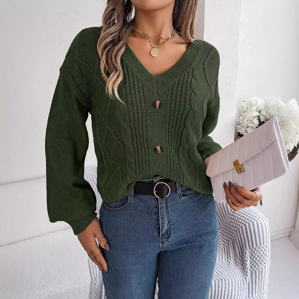 V-Ausschnitt Strickpullover mit Ballonärmeln – Ansicht 7