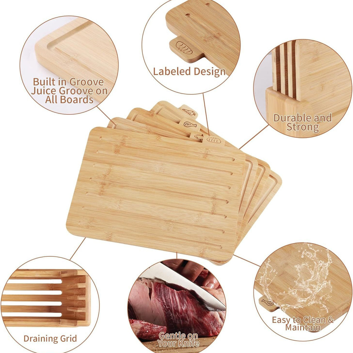 Vierteiliges Schneidebrett-Set aus Bambus – Bild 5 | LuxeStyle