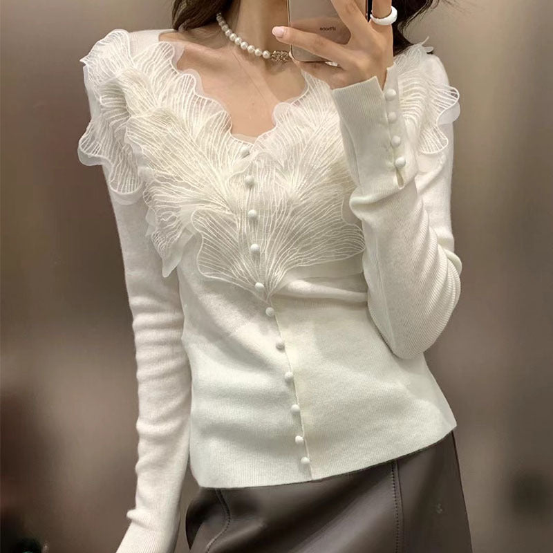 Damen-Lace-Top Herbst, elegant und luxuriös