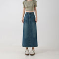 High-Waist A-Linien Midi-Jupe aus Denim
