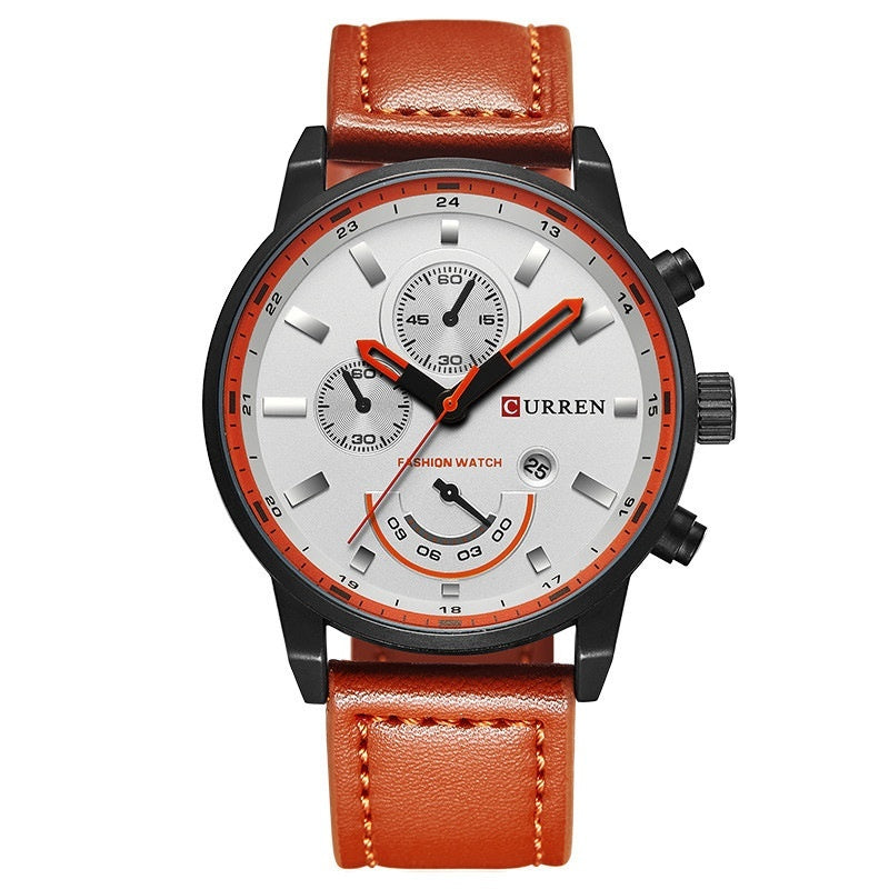 Cairen Quarz-Uhr mit Kalender und Lederarmband